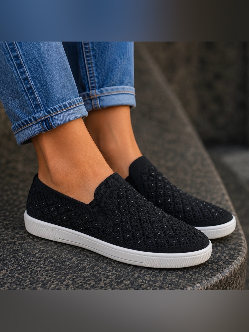 White Mountain Upbringing Womens Black Bling Slip On Sneaker 11 Comfort Shoe Y2K